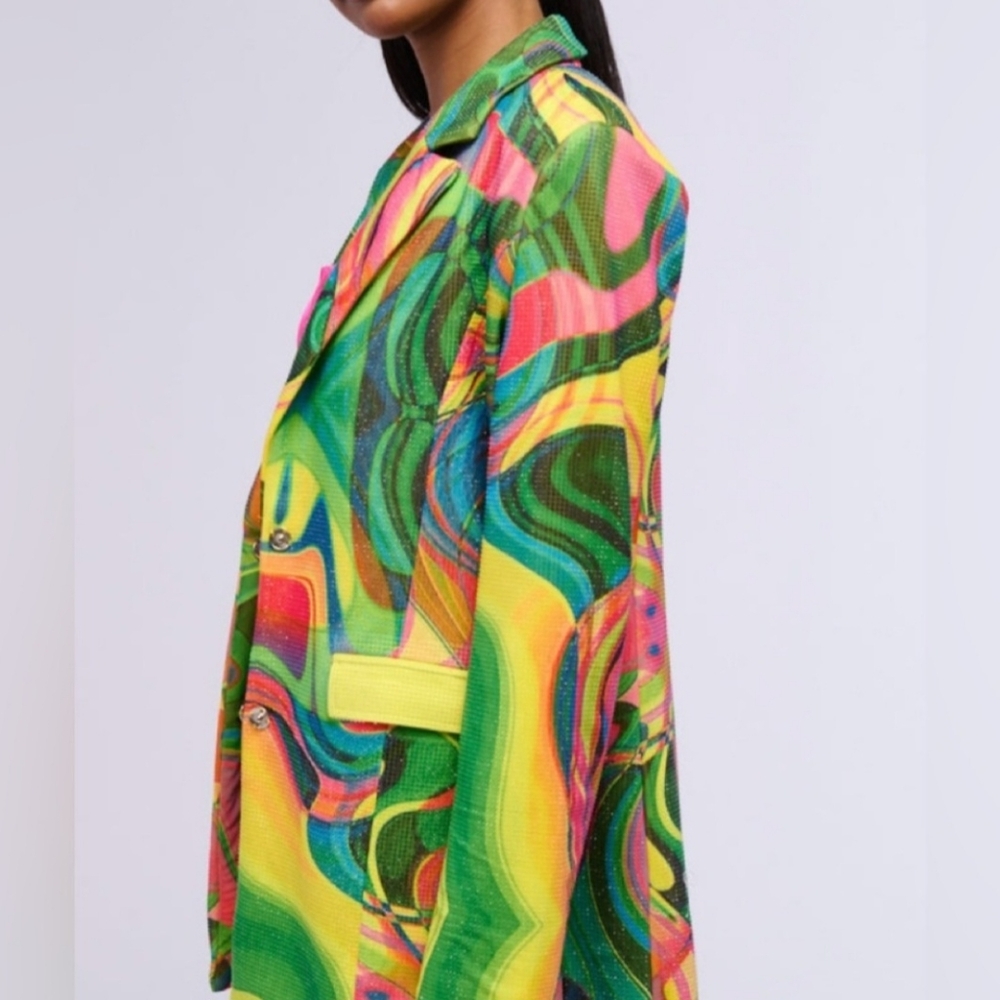 Akira Colorful Abstract Embellished Blazer Jacket - Picture 12 of 12